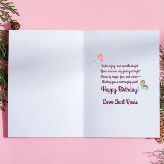 可愛いピンク&ブルーの人魚誕生日カード カード