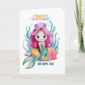 可愛いピンク&ブルーの人魚誕生日カード カード (正面)