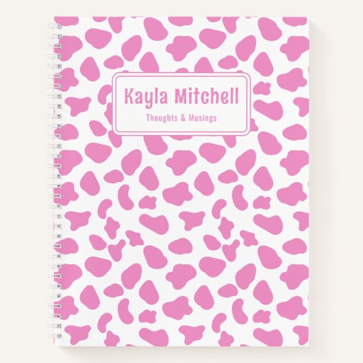 可愛いピンク&ホワイト牛プリントパーソナライズされた手帳 ノートブック (正面)