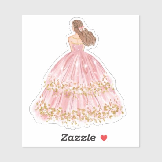 可愛いピンク/金ゴールドドレスカットビニールシール シール (シート)