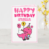 可愛いピンクTレックスディノグランドドーターワンバースデー カード (黄色い花)