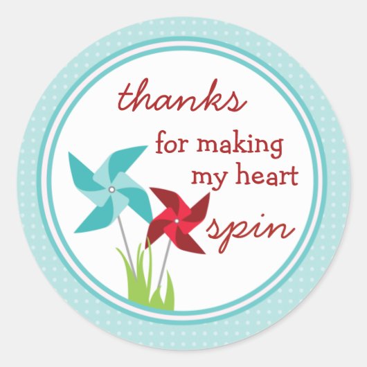 可愛いピンホイールラブステッカー ラウンドシール (正面)