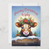 可愛いピーキングジャージーカウムーークリスマススノーウィー シーズンカード (正面)