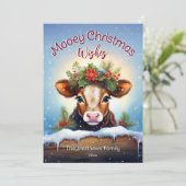 可愛いピーキングジャージーカウムーークリスマススノーウィー シーズンカード (スタンド正面)