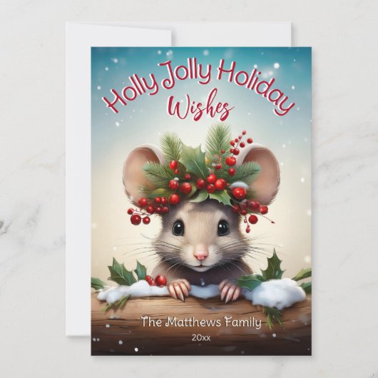 可愛いピーキングマウスホリー&ベリークリスマスすてき シーズンカード (正面)