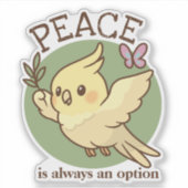 可愛いピースコッカティエルとオリーブ枝可愛らしい鳥 シール (正面)