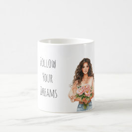 可愛いピーチフラワーの夢の茶髪の女性 コーヒーマグカップ