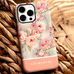 可愛いピーチローズのカスタムネームフラワー iPhone 16 PRO MAXケース