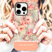 可愛いピーチローズのカスタムネームフラワー Case-Mate iPhoneケース