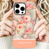 可愛いピーチローズのカスタムネームフラワー Case-Mate iPhoneケース
