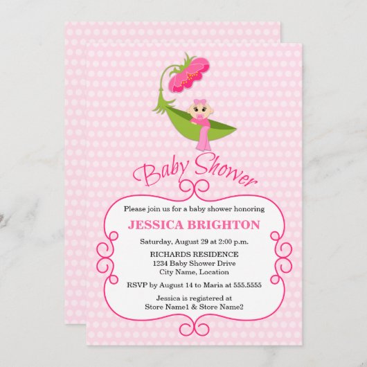 可愛いピーポッドブラウンアイズベビーシャワー 招待状 (正面/裏面)