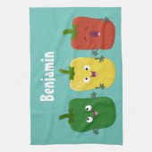 可愛いピーマン唐辛子カプシウムトリオ歌唱漫画 キッチンタオル (縦)