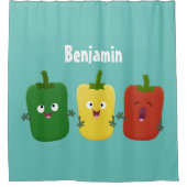 可愛いピーマン唐辛子カプシウムトリオ歌唱漫画 シャワーカーテン (正面)