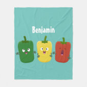 可愛いピーマン唐辛子カプシウムトリオ歌唱漫画 フリースブランケット (正面)