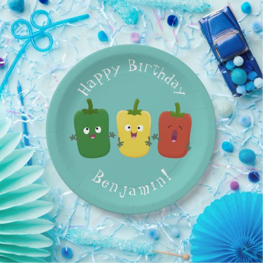 可愛いピーマン唐辛子カプシウムトリオ歌唱漫画 ペーパープレート (パーティー)