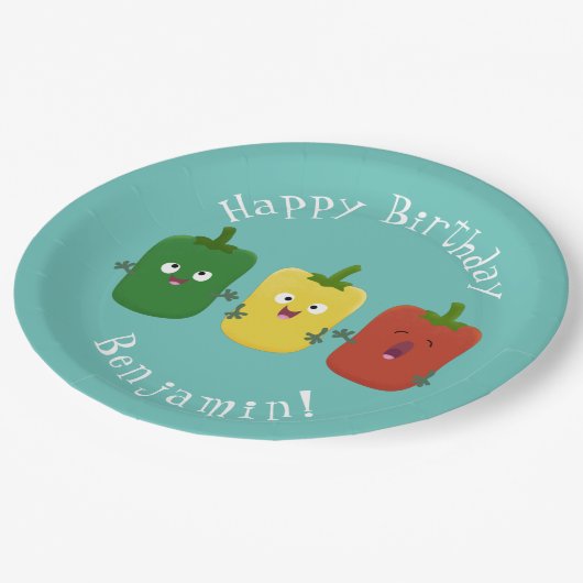 可愛いピーマン唐辛子カプシウムトリオ歌唱漫画 ペーパープレート (アングル)