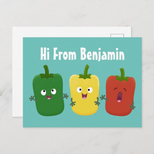 可愛いピーマン唐辛子カプシウムトリオ歌唱漫画 ポストカード (正面/裏面)