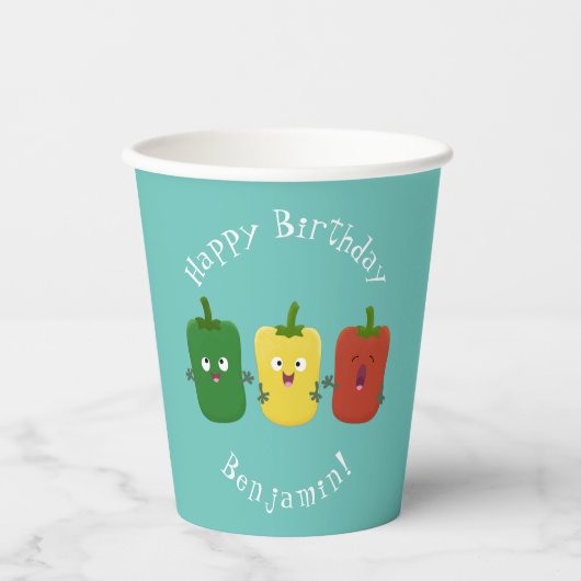 可愛いピーマン唐辛子カプシウムトリオ歌唱漫画 紙コップ (正面)
