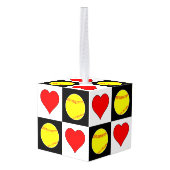 可愛いファストピッチソフトボール&ハートパタ市松模様にーン キューブオーナメント (裏面アングル)