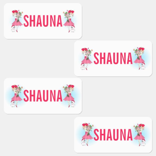 可愛いファッションガールとパグ ラベル (グループ)