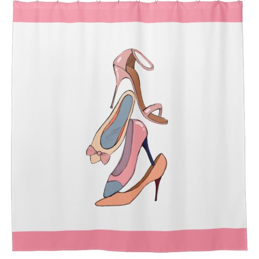 可愛いファッションガールシューズスティレットピンクおもしろい シャワーカーテン (正面)