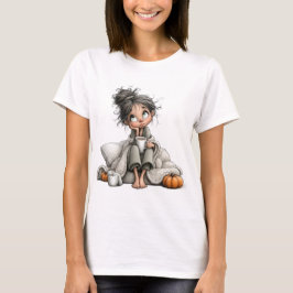 可愛いファンタジーな秋のテーマの女の子 Tシャツ