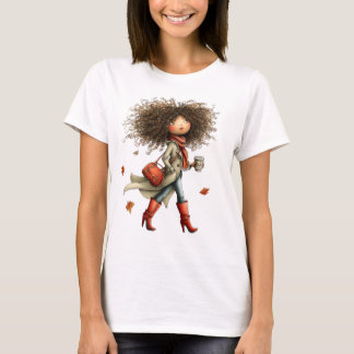 可愛いファンタジーな秋のテーマの女の子 Tシャツ