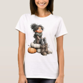 可愛いファンタジーな秋のテーマの女の子 Tシャツ