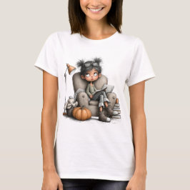 可愛いファンタジーな秋のテーマの女の子 Tシャツ