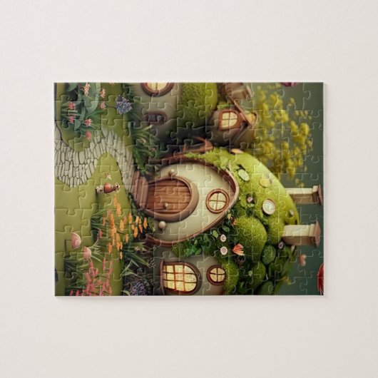 可愛いファンタジー妖精の家の背景 ジグソーパズル (横)