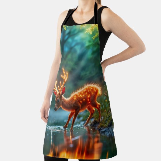 可愛いファンタジー鹿が光る野生動物を照らす エプロン (インサイチュ)