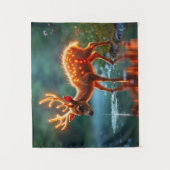 可愛いファンタジー鹿が光る野生動物を照らす タペストリー (正面)