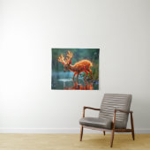 可愛いファンタジー鹿が光る野生動物を照らす タペストリー (インサイチュ(横))