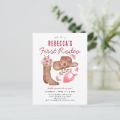 可愛いファーストロデオカントリーピンク女性のカーボーイ1st誕生日 ポストカード (スタンド正面)