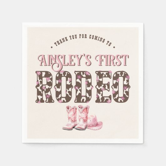 可愛いファーストロデオピンクパーソナライズされたク1歳の誕生日 スタンダードカクテルナプキン (正面)