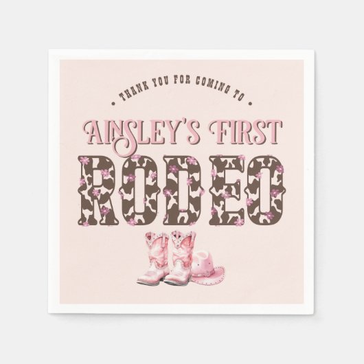 可愛いファーストロデオピンクパーソナライズされたク1歳の誕生日 スタンダードカクテルナプキン (正面)