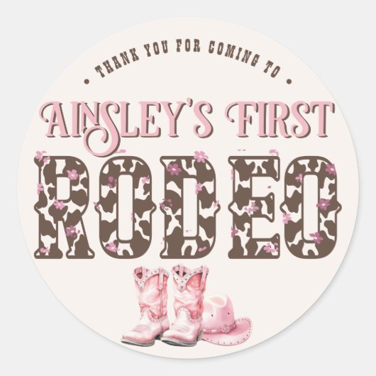 可愛いファーストロデオピンクパーソナライズされたク1歳の誕生日 ラウンドシール (正面)