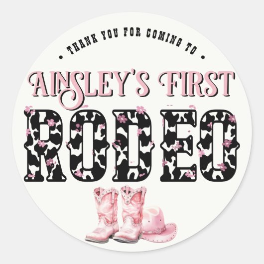 可愛いファーストロデオピンクパーソナライズされたク1歳の誕生日 ラウンドシール (正面)
