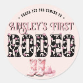 可愛いファーストロデオピンクパーソナライズされたク1歳の誕生日 ラウンドシール (正面)