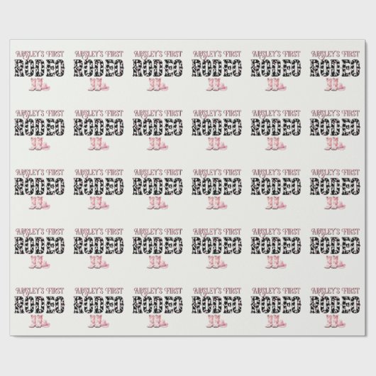 可愛いファーストロデオピンクパーソナライズされたク1歳の誕生日 ラッピングペーパー (フラット)