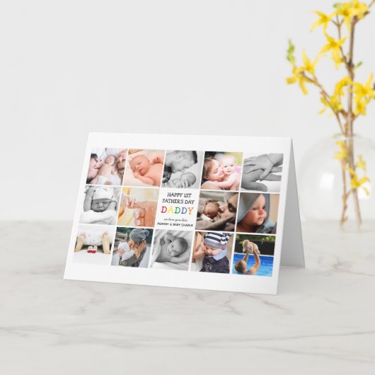 可愛いファースト・父親の日パパ |フォトコラージュ カード (黄色い花)
