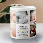 可愛いファースト・父親の日パパ |フォトコラージュ コーヒーマグカップ<br><div class="desc">この可愛い写真コラージュのコーヒーマグで独自の特別な最初の父の日の贈り物を作成する。9の正方形の写真と文字を特集した「Happy 1st Father's Day」は、明るいカラフルの文字でDADDYという言葉を使用し、私たちはたくさんのメッセージと名前を愛している。</div>