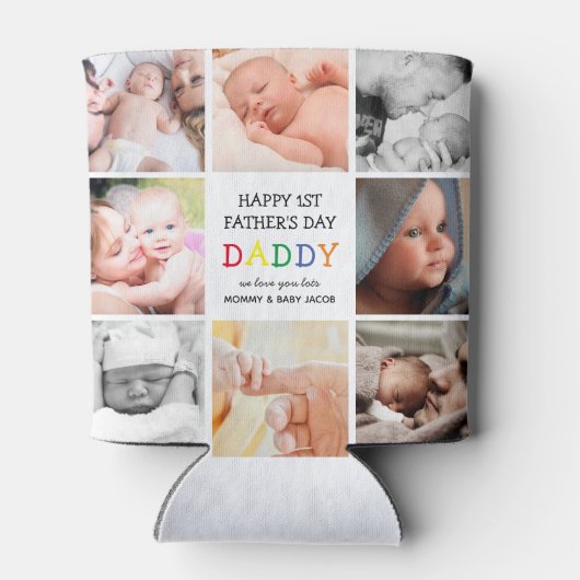 可愛いファースト・父親の日パパ |フォトコラージュ 缶クーラー (裏面)