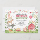 可愛いファームアニマルバースデーパーティー納屋周囲の庭Bash 招待状 (正面)