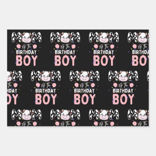 可愛いファーム牛:ママの誕生日少年カウファーム ラッピングペーパーシート (正面3)