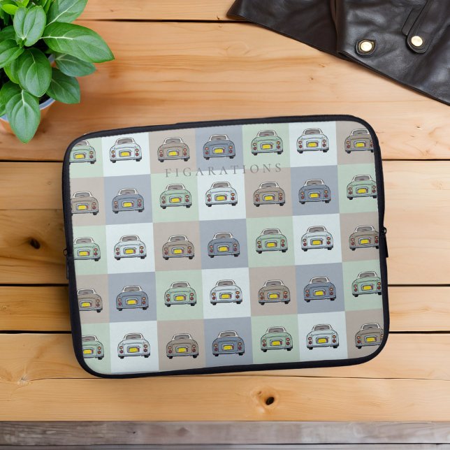 可愛いフィガロカーパターンフィギュアラップトップスリーブ ラップトップスリーブ (Cute Figaro Car Pattern Laptop Sleeve with space for your name)
