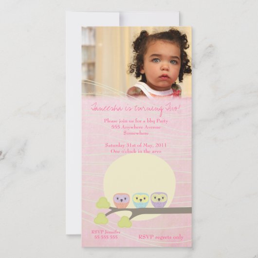 可愛いフイルズガールズピンクの誕生日パーティフォトカード (正面)