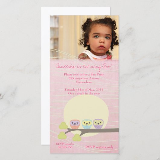 可愛いフイルズガールズピンクの誕生日パーティフォトカード (正面/裏面)