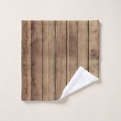 可愛いフェイクウッドキャビン模様 バスタオルセット (ウォッシュタオル)