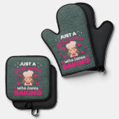 可愛いフェイクバーラップだけ女の子はベーキングの言葉が大好き 鍋つかみ&鍋敷きセット (正面/裏面)